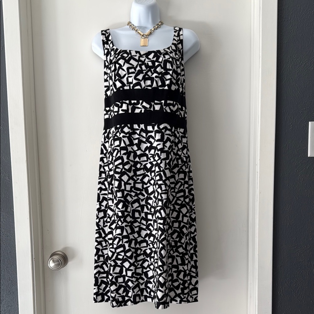 Donna Ricco Chic Black and White Patterned Midi Dress 14 EUC